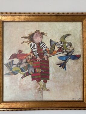 Vintage The Bird Vendor framed poster by Graciella Rodo Boulanger 28” square